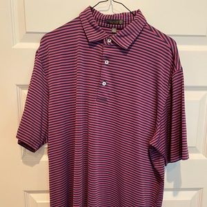 Peter Millar collared shirt, Navy & Purple stripe